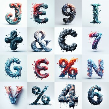 Liquid 3D Lettering Typeface. AI generated illustration