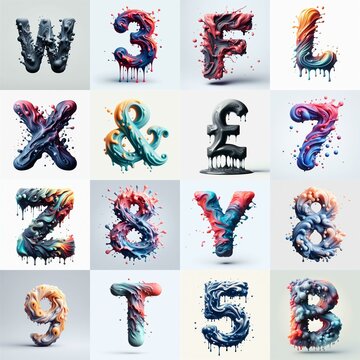 Liquid 3D Lettering Typeface. AI generated illustration