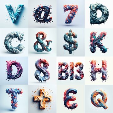 Liquid 3D Lettering Typeface. AI generated illustration