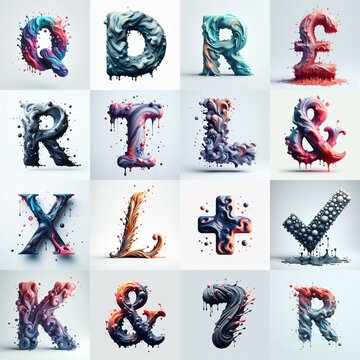 Liquid 3D Lettering Typeface. AI generated illustration