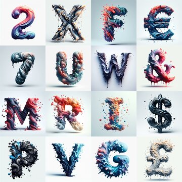 Liquid 3D Lettering Typeface. AI generated illustration