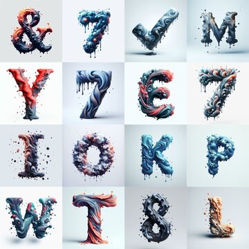 Liquid 3D Lettering Typeface. AI generated illustration