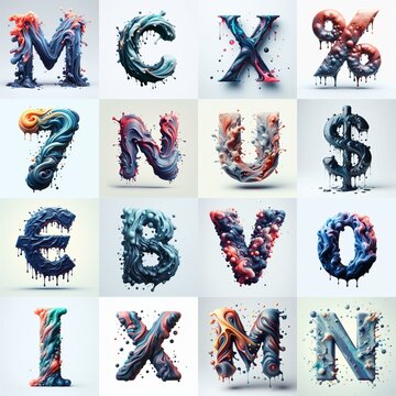 Liquid 3D Lettering Typeface. AI generated illustration
