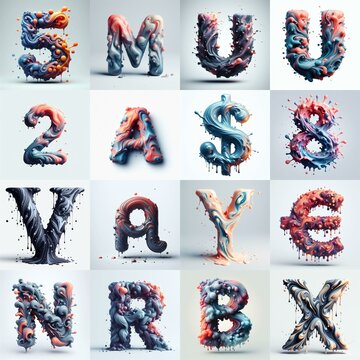 Liquid 3D Lettering Typeface. AI generated illustration