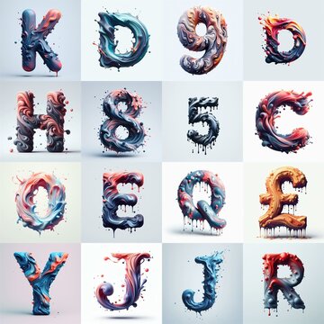 Liquid 3D Lettering Typeface. AI generated illustration