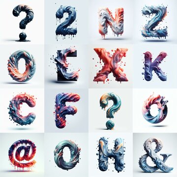 Liquid 3D Lettering Typeface. AI generated illustration