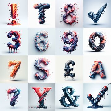 Liquid 3D Lettering Typeface. AI generated illustration
