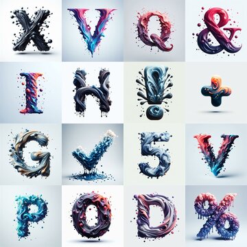 Liquid 3D Lettering Typeface. AI generated illustration
