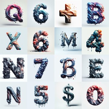 Liquid 3D Lettering Typeface. AI generated illustration
