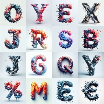 Liquid 3D Lettering Typeface. AI generated illustration