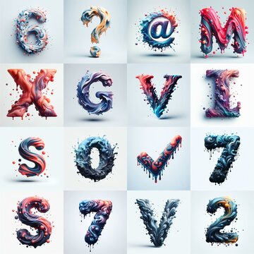 Liquid 3D Lettering Typeface. AI generated illustration