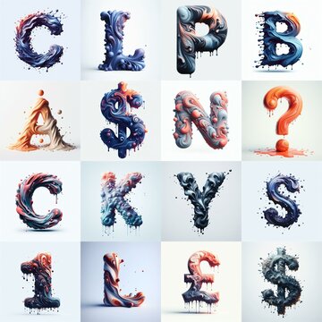 Liquid 3D Lettering Typeface. AI generated illustration