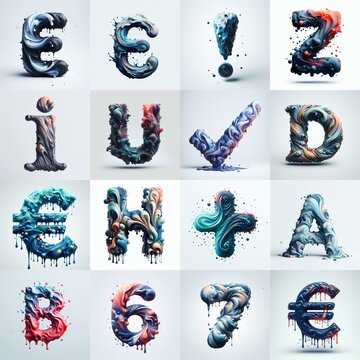 Liquid 3D Lettering Typeface. AI generated illustration