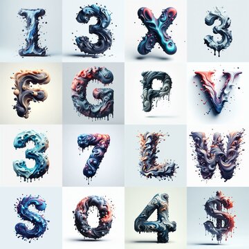 Liquid 3D Lettering Typeface. AI generated illustration