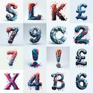 Liquid 3D Lettering Typeface. AI generated illustration
