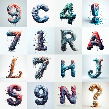 Liquid 3D Lettering Typeface. AI generated illustration