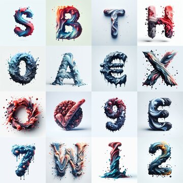 Liquid 3D Lettering Typeface. AI generated illustration