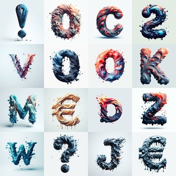 Liquid 3D Lettering Typeface. AI generated illustration
