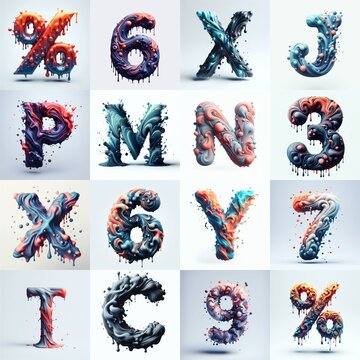 Liquid 3D Lettering Typeface. AI generated illustration