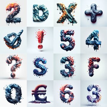 Liquid 3D Lettering Typeface. AI generated illustration