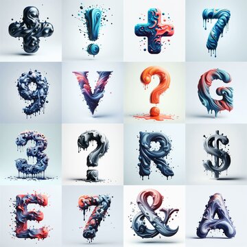 Liquid 3D Lettering Typeface. AI generated illustration