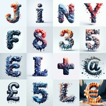 Liquid 3D Lettering Typeface. AI generated illustration