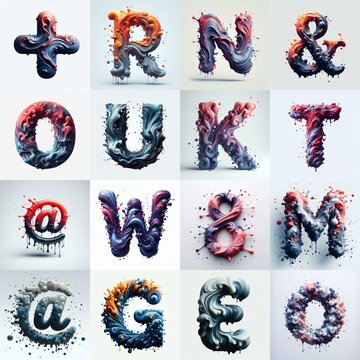 Liquid 3D Lettering Typeface. AI generated illustration