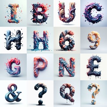 Liquid 3D Lettering Typeface. AI generated illustration