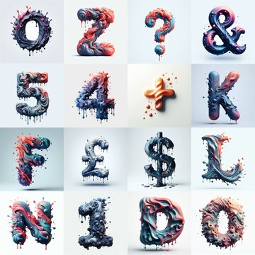Liquid 3D Lettering Typeface. AI generated illustration