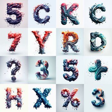 Liquid 3D Lettering Typeface. AI generated illustration