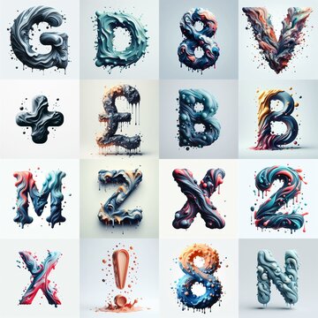 Liquid 3D Lettering Typeface. AI generated illustration