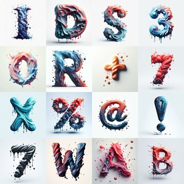 Liquid 3D Lettering Typeface. AI generated illustration