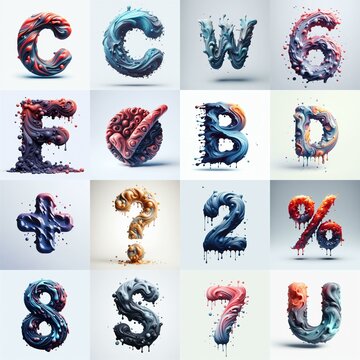 Liquid 3D Lettering Typeface. AI generated illustration