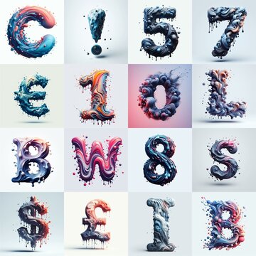 Liquid 3D Lettering Typeface. AI generated illustration