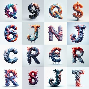 Liquid 3D Lettering Typeface. AI generated illustration