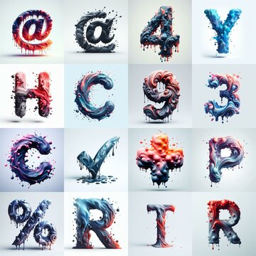 Liquid 3D Lettering Typeface. AI generated illustration
