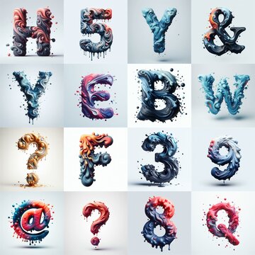 Liquid 3D Lettering Typeface. AI generated illustration