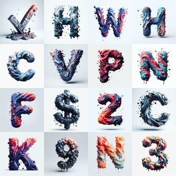 Liquid 3D Lettering Typeface. AI generated illustration