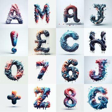 Liquid 3D Lettering Typeface. AI generated illustration