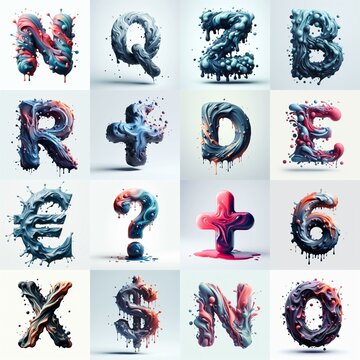Liquid 3D Lettering Typeface. AI generated illustration