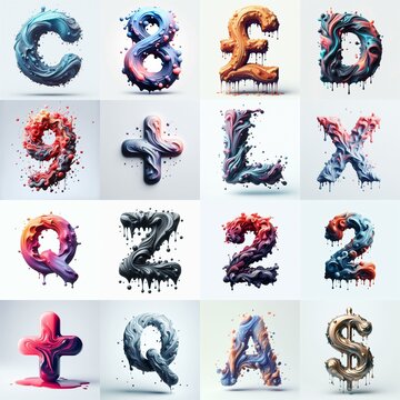 Liquid 3D Lettering Typeface. AI generated illustration