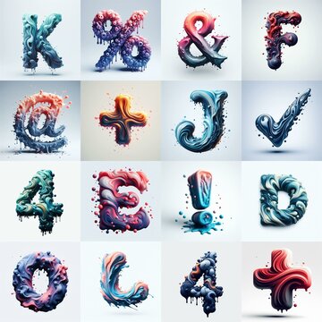Liquid 3D Lettering Typeface. AI generated illustration