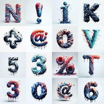 Liquid 3D Lettering Typeface. AI generated illustration