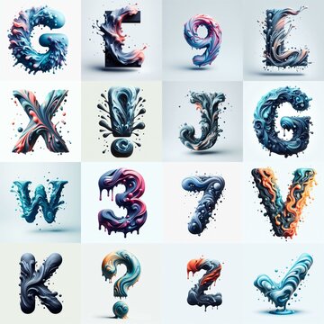 Liquid 3D Lettering Typeface. AI generated illustration