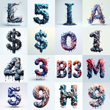Liquid 3D Lettering Typeface. AI generated illustration