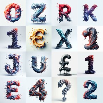 Liquid 3D Lettering Typeface. AI generated illustration