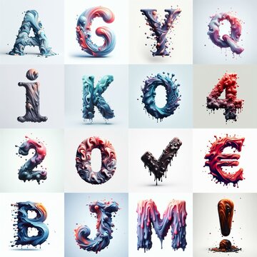 Liquid 3D Lettering Typeface. AI generated illustration