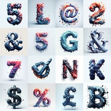 Liquid 3D Lettering Typeface. AI generated illustration
