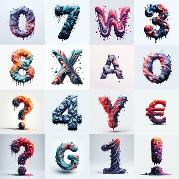 Liquid 3D Lettering Typeface. AI generated illustration