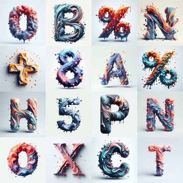 Liquid 3D Lettering Typeface. AI generated illustration